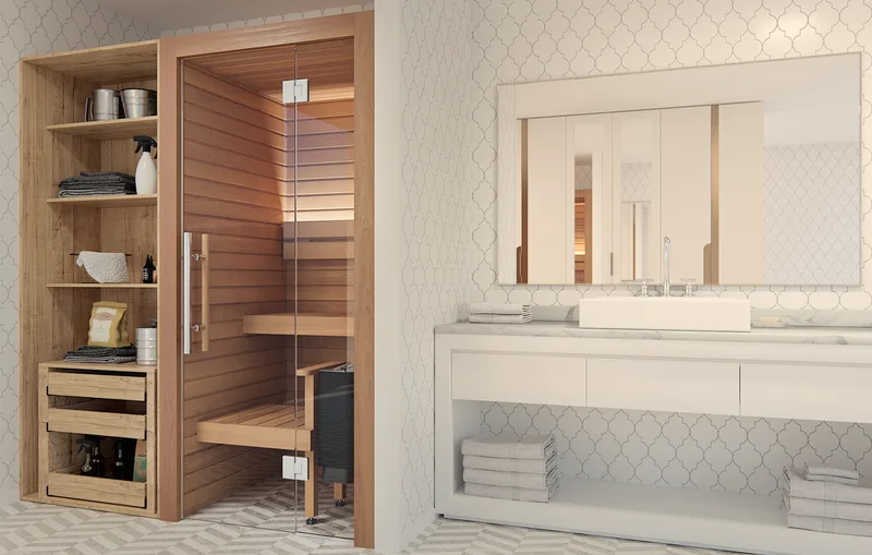Manufacturer photo of the Auroom Cala Glass Cabin Sauna Kit